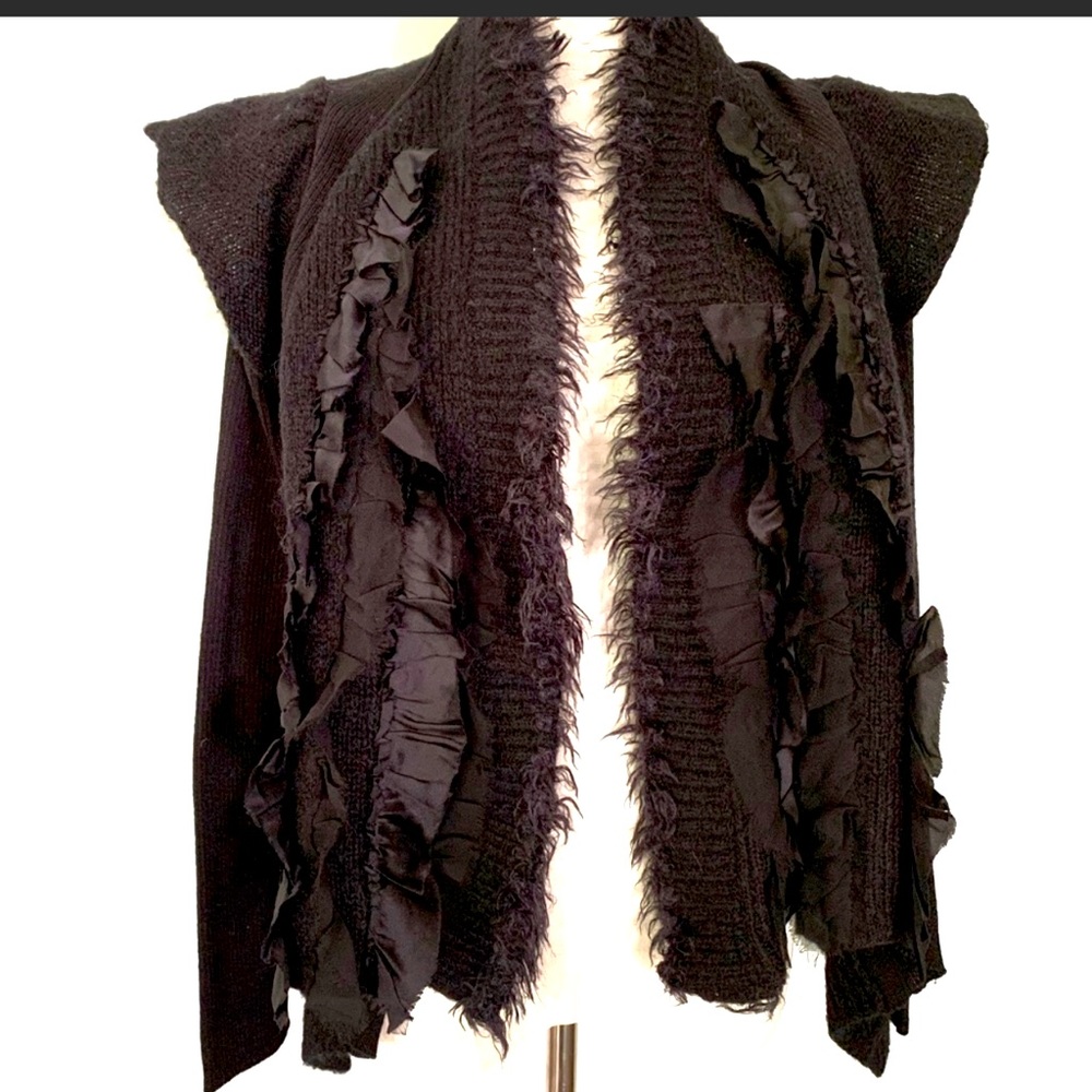 Anthro Moth S Soft Cropped Ruffled Cardigan